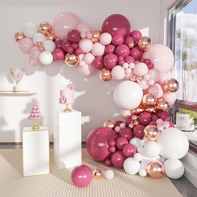 MOXMAY146Pcs Retro Rose Baby Pink Champagne White Sand Balloons Garland Arch Kit, Latex Balloons Different Sizes 18 12 10 5 Inch for Party Decorations, Wedding Backdrop, Birthday, Graduation