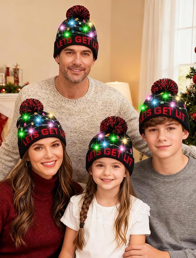 RAISEVERN Unisex Ugly LED Christmas Hat Novelty Colorful Light-up Stylish Knitted Sweater Xmas Party Beanie Cap(6 Lights)