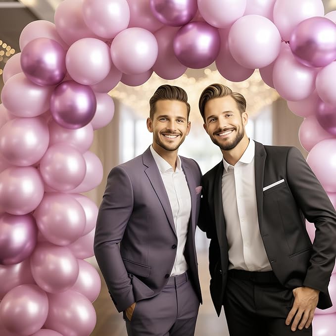 130PCS Metallic Pink Balloons, Latex Balloon Different Sizes 18/12/10/5 Inch, Helium Balloons with Ribbon, Party Balloon for Birthday Wedding Graduation Anniversary Baby Shower Decoration