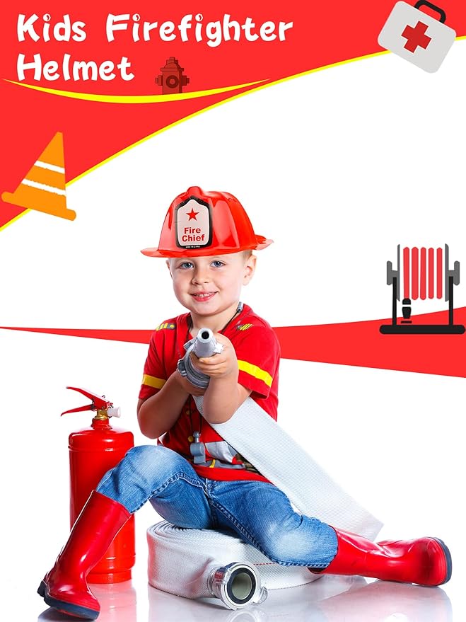 100 Pack Kids Firefighter Hats Children Fire Helmet Fireman Cosplay Hats for Dress up Firefighter Halloween Costume