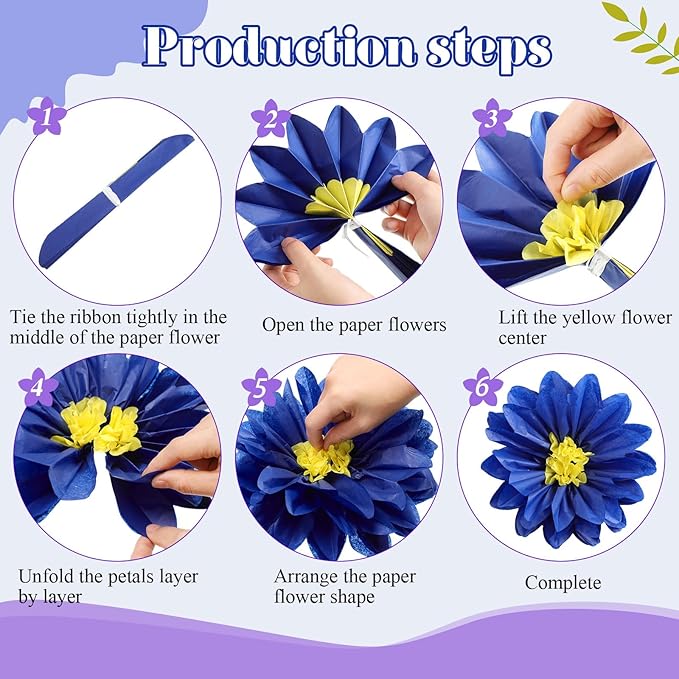 Geyee 18 Pcs Mexican Paper Flowers Colorful Fiesta Tissue Paper Flowers Pom Poms Mexican Carnival for Floral Party Backdrop Wedding Birthday Party Craft, 6" 8" 10"(Dark Color)