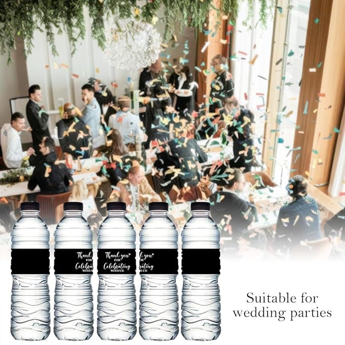 100PCS Wedding Water Bottle Labels Waterproof Greenery Floral Wraps Sticker for Water Bottle Baby Shower Bottle Label for Bridal Shower Party （Black2）