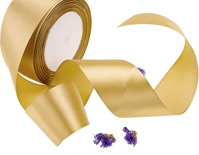 ATRBB 25 Yards 1-1/2 inch Wide Satin Ribbon Perfect for Wedding,Handmade Bows and Gift Wrapping(Dark Gold)