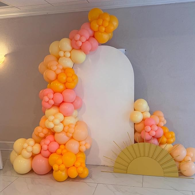 Pink and Yellow Balloons,12 Inch Retro Blush Pink Lemon Yellow Maca Orange Balloons for Girls Boho Birthday Bridal Shower Wedding Baby In Bloom Fall Party Decorations