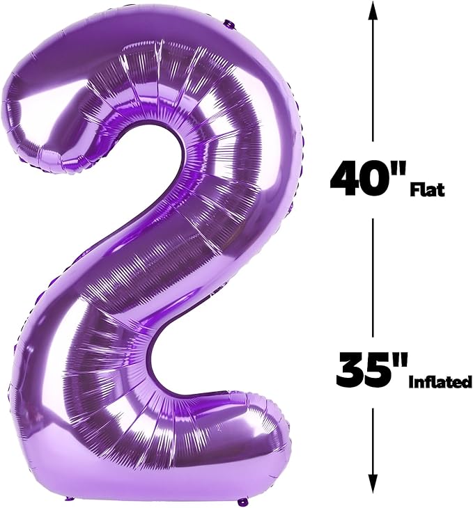 40 Inch Big Purple Number 2 Balloon Birthday Decoration, Number 2 Helium Balloon 12 20 22 23 24 26 28 32 42 Celebration, Boy Girl Baby Anniversary Party Graduations Supplies Decorations