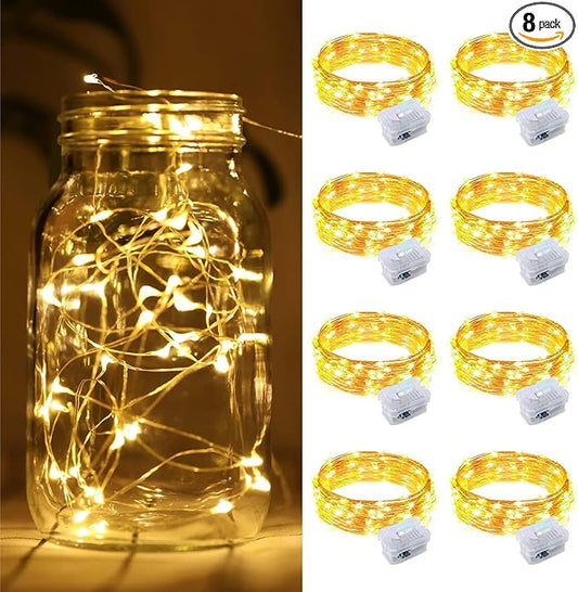 ZGWJ 8 Pack Fairy Lights Battery Operated, 7ft 20 Mini LED Fairy String Lights Silver Wire 3 Modes for DIY, Parties, Wedding, Bedroom, Halloween Christmas Decoration Warm White