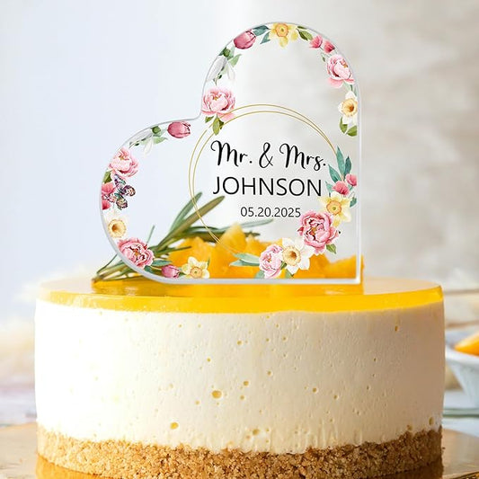 Custom Wedding Heart Acrylic Plaque,Mr & Mrs Cake Topper,Personalized Wedding Keepsake/Gift/Sign (Style 20)