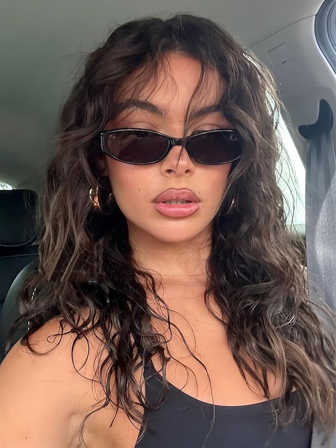 Retro Oval Sunglasses for Women Chic Cat Eye 90s Sunnies Lightweight Narrow Shades Trendy UV protection Sun Glasses