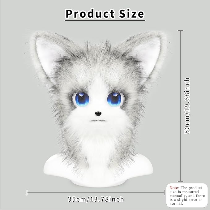 HAOAN Animal Furry Fursuit Head Mask Plush Cat Fox Mask Costume Props for Halloween Party