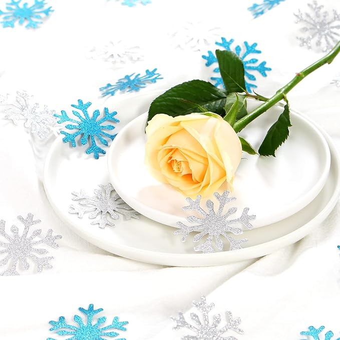 Snowflake Teal Silver Party-Decorations Frozen Confetti - 100pcs Glitter Paper decor Teal Blue Silver Christmas Table Confetti,Winter Wonderland Birthday Party Supplies New Year Decor Lasting Surprise