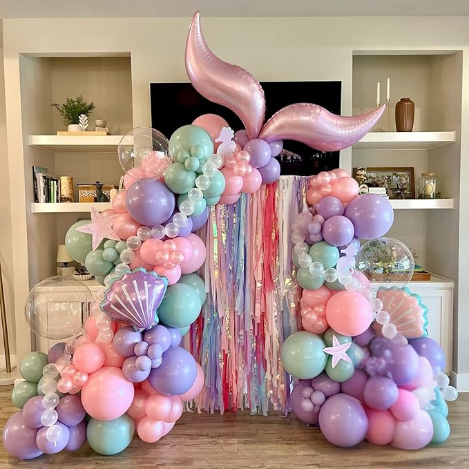 Mermaid Balloons,12 Inch Pastel Pink Purple Green Clear Metallic Balloons for Girls Mermaid Party Decorations Ocean Theme Birthday Baby Shower Party Decorations