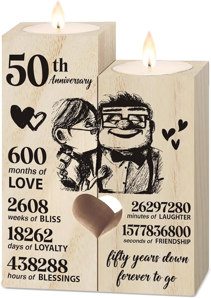 50th Golden Anniversary Candlestick - Couples Gift for Fifty Years Together