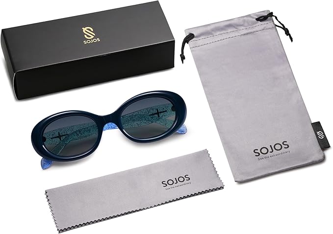 SOJOS Small Retro Oval Polarized Sunglasses for Women Men 90s Vintage UV400 Protection Tiny Sun Glasses SJ2286