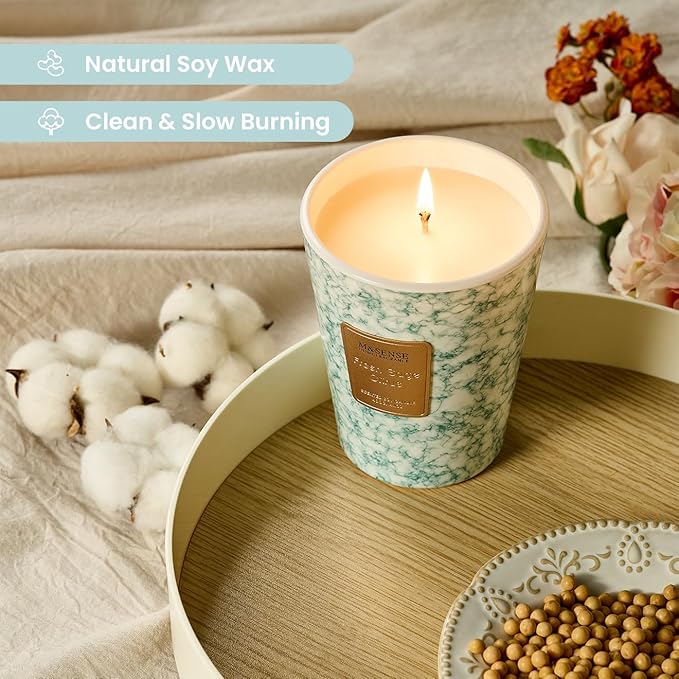 M&SENSE Fresh Sage Citrus Scented Candles for Home, 3 Wick Highly Scented Jar Candle, 14.1 Oz 80H Long Lasting Burning Christmas Candle for Women, Aromatherapy Candles for Holiday Christmas Gift