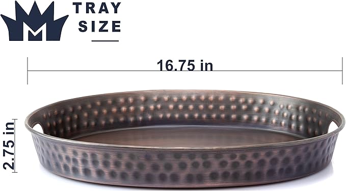 Monarch Abode Hand Hammered Metal Serving Tray with Handles, 17-Inch Antique Copper Finish– Oval Serving Platter, Large Serving Tray for Party, Fruit Platter, Dessert Trays, Serving Dishes