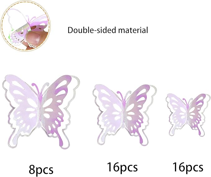 40 PCS Mixed Size Pink Butterfly Cupcake Toppers Hollow Art 3D Butterfly Cupcake Decorations Baby Shower Wedding Anniversary Kids Birthday Party Cake Wall Decorations Supplies
