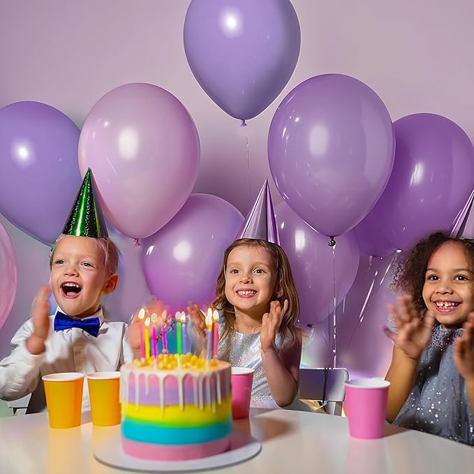 Purple Halloween Balloons, Latex Party Balloons with Ribbons, 100 Pack 12 inch Round Helium Balloons for Purple Wedding,Graduation,Birthday,Halloween Party Decorations and Spooky Party