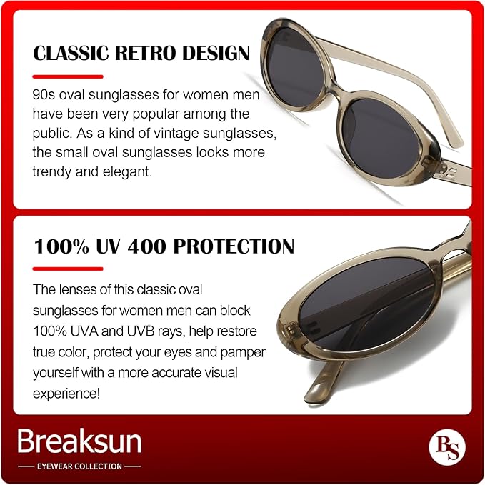 Retro Oval Sunglasses for Women Men Fashion Small Oval Sunglasses 90s Vintage Shades