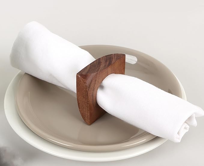 Wooden Napkin Rings Set of 12 Fall Decor for Home Square Acacia Wood Napkin Holders for Dining Table Settings Wood Napkin Ring Rustic Table Décor for Weddings, Parties, and Everyday Use - CLEENTABLE