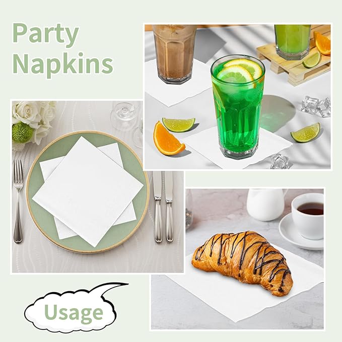 100 Pack Cocktail Napkins Disposable, 2-Ply 5" x 5" Party Napkins, Square Beverage Dinner Napkin for Wedding Birthday Party Anniversary Reception Bar Event (White)