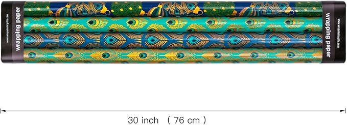 WRAPAHOLIC 30 Inch Peacock Christmas Wrapping Paper Roll - Jumbo Roll Green Peacock Elements Patterns with Metallic Foil Shine - 4 Rolls - 30 Inch x 120 Inch Per Roll