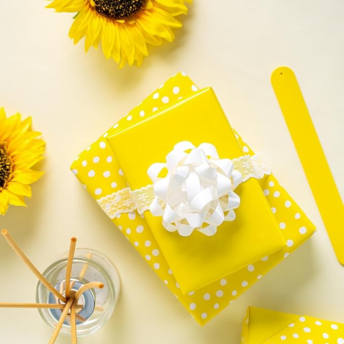 WRAPAHOLIC Reversible Wrapping Paper - Mini Roll - 17 Inch X 33 Feet - Yellow and Delicate Polka Dots Design for Birthday, Holiday, Wedding, Baby Shower