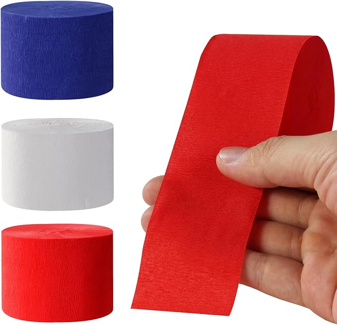 Fourth-4th of July Patriotic Party-Decorations Streamers - 9 Rolls Red White Blue Memorial-Day Supplies Crepe Tissue Paper Garland,Independence American Birthday Graduation Banner Decor Panduola