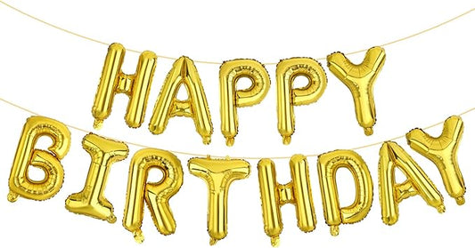 LIOZEOKUN Happy Birthday Balloon Letters 16 inch Mylar Foil Birthday Balloons Banner Sign for Birthday Party Decorations Supplies (Gold)
