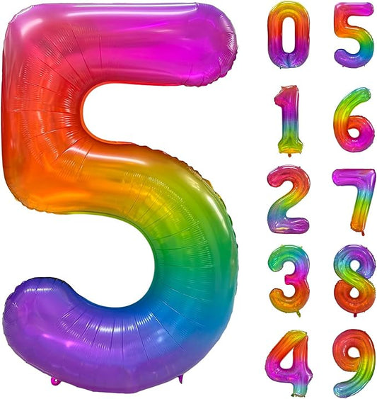 Rainbow Number 5 Balloon 40 Inch Rainbow 5 Balloon Giant Helium Foil Number 0 to 9 Balloons Birthday Wedding Party Digital Decorations Number 5