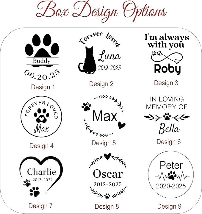 Personalized Pet Memorial Keepsake Box, Engraved Wooden Urn for Cat/Dog Ashes, Custom Name & Date Memorial Box, Sympathy Gift for Loss of Pet (Solid Wood Cover)