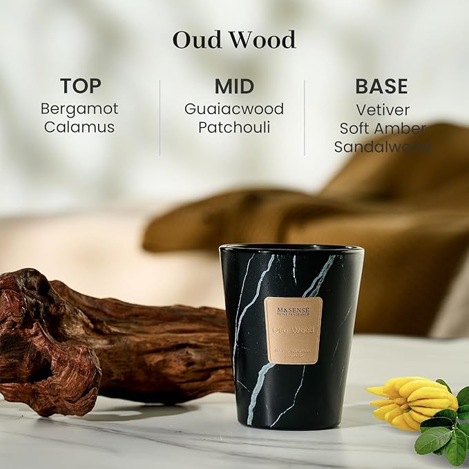 M&SENSE Oud Wood Scented Candles for Home, 3 Wick Highly Scented Jar Candle, 14.1 Oz 80H Long Lasting Burning Christmas Candle for Women, Aromatherapy Candles for Holiday Christmas Gift