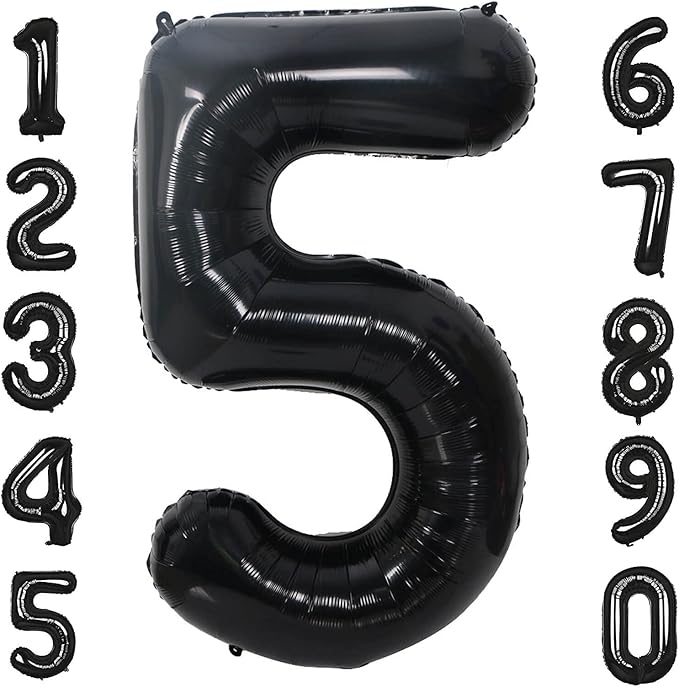 40 Inch Black Number 5 Balloons Helium Giant Black 5 Balloons for Birthday Party Decorations Anniversary Baby Shower Photo Shoot Supplies