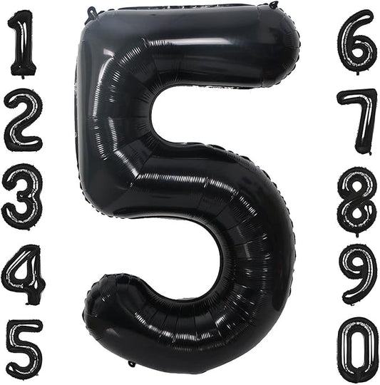 40 Inch Black Number 5 Balloons Helium Giant Black 5 Balloons for Birthday Party Decorations Anniversary Baby Shower Photo Shoot Supplies