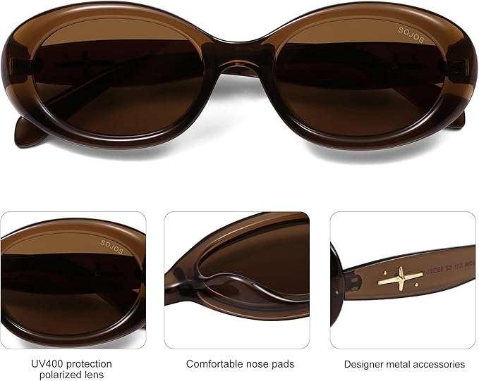 SOJOS Small Retro Oval Polarized Sunglasses for Women Men 90s Vintage UV400 Protection Tiny Sun Glasses SJ2286
