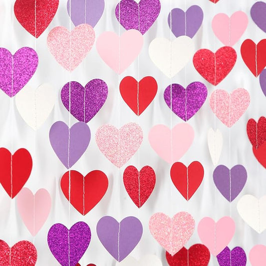 Hot-Pink Purple-Red Party-Decorations Heart-Garland - 62ft Women Girl Hanging Streamers Banner, Mothers Day Birthday Bachelorette Engagement Bridal Baby Shower Backdrop Decor Supplies Burgleda