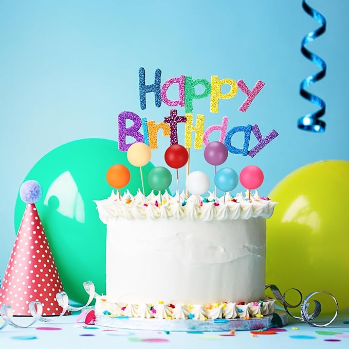 Sieral 40 Pcs Mini Balloon Cake Toppers Colorful Rainbow Cake Topper Round Foam Balls Cupcake Toppers for Birthday Baby Shower Wedding Party Decorations