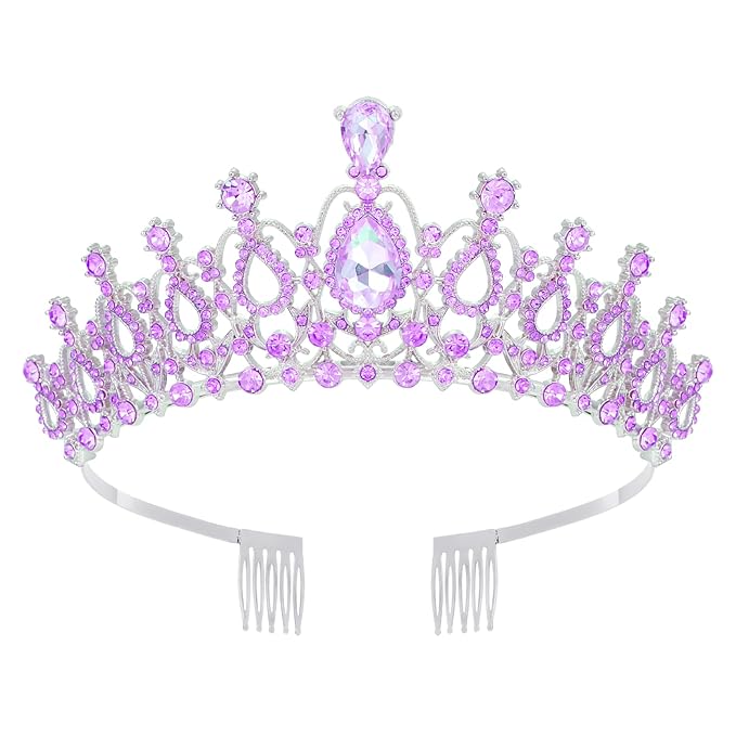 Schmoopy Tiara Crown for Women, Crystal Tiara for Bridal Prom Queen Birthday Birthday Party (B-Purple)