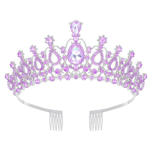 Schmoopy Tiara Crown for Women, Crystal Tiara for Bridal Prom Queen Birthday Birthday Party (B-Purple)