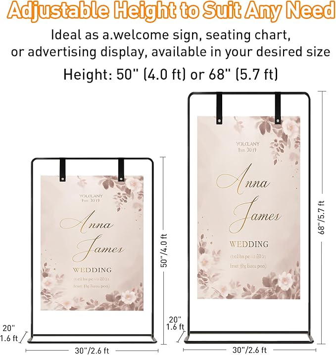 Adjustable Wedding Sign Stand, Wedding Welcome Sign Holder with Leather Sign Hanging Straps, Easel Stand for Sign Display Reception, Party Decor, Portable Sign Holder for Wedding & Baby Showers (Black)