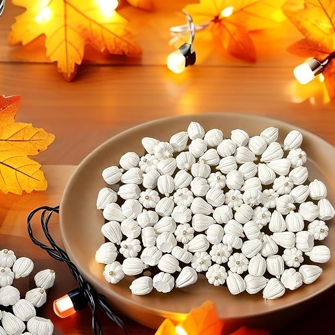 100Pcs Mini Pumpkins for Crafts, Small Pumpkin in Bulk, Resin Decorative Pumpkins, Artificial Tiny White Miniature Pumpkin for Decorating, Home Decor, Fall, Thanksgiving, Halloween