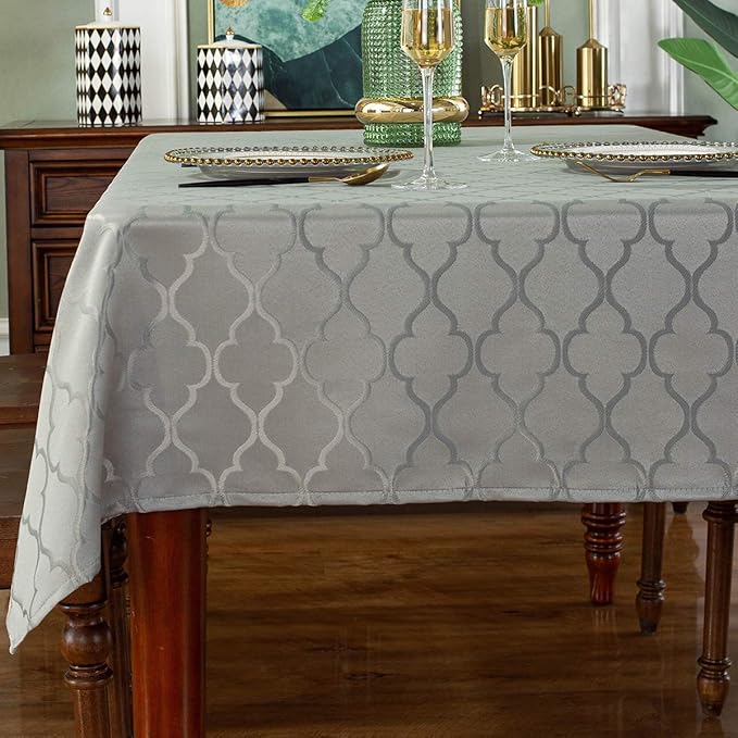 Jacquard Tablecloth Flower Pattern Polyester Table Cloth Spill Proof Dust-Proof Wrinkle Resistant Table Cover for Kitchen Dining Tabletop Decoration (Rectangle/Oblong, 60" x 102" (8-10 Seats),Gray)