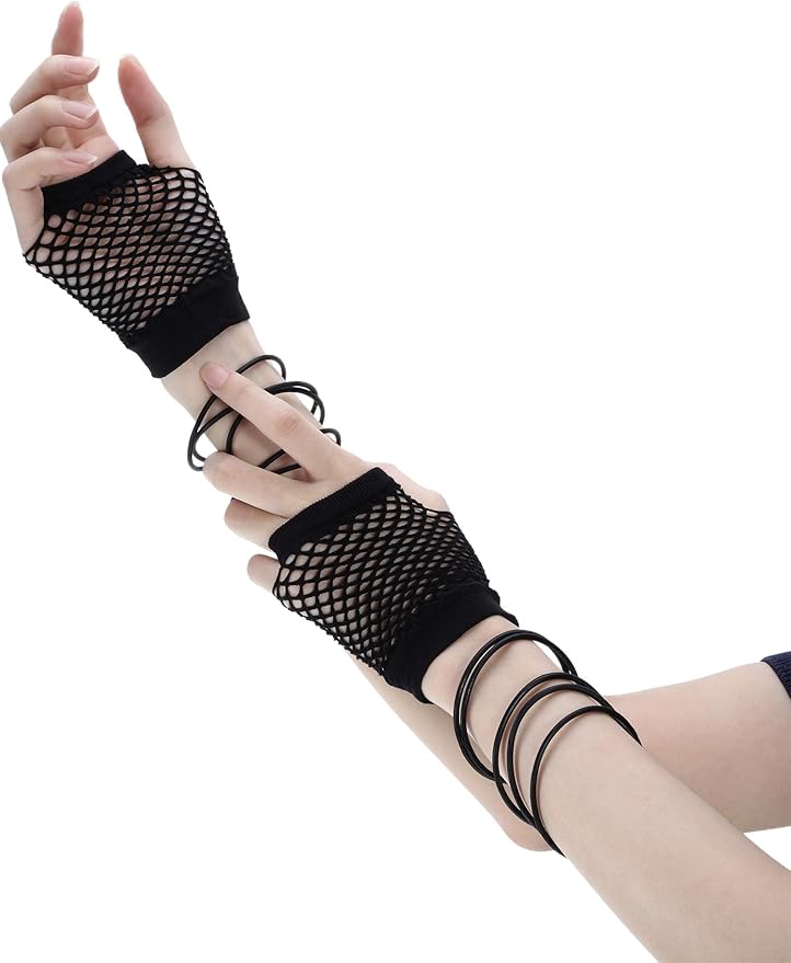 Blulu 80s Costume Accessories for Women Lace Headband Earrings Fishnet Gloves Necklace Bracelet for 80s Retro Party