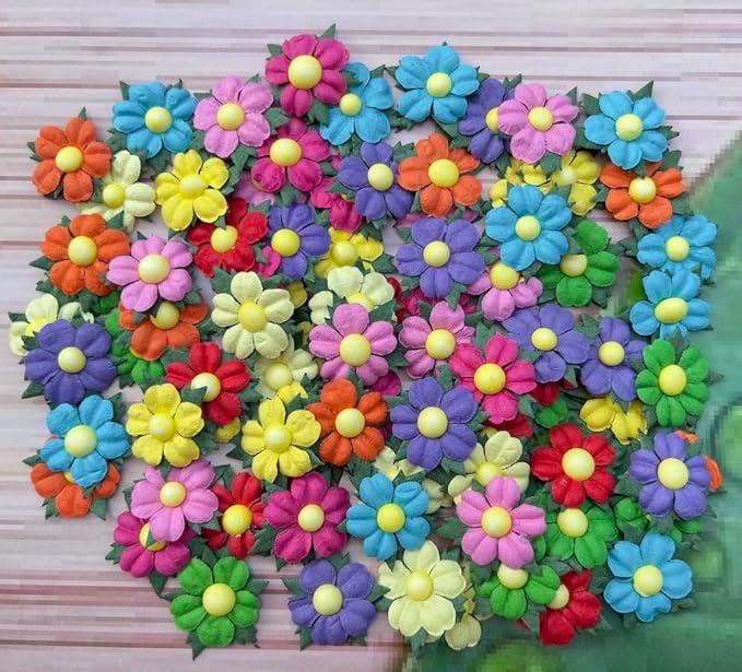 Handmade 100 Pcs Lovely Mulberry Paper Flowers 30x30mm Scrapbooking Wedding DIY Craft Supplies Card Paper Flowers Craft Projects Artificial Flowers. (10 Colors)