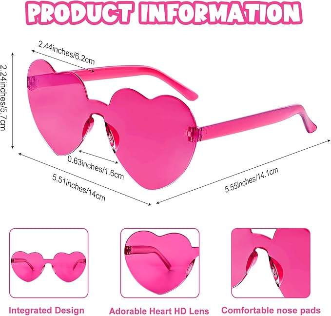12 Pack Heart Sunglasses for Women Transparent Heart Glasses for Bachelorette Birthday Party Favor Gifts