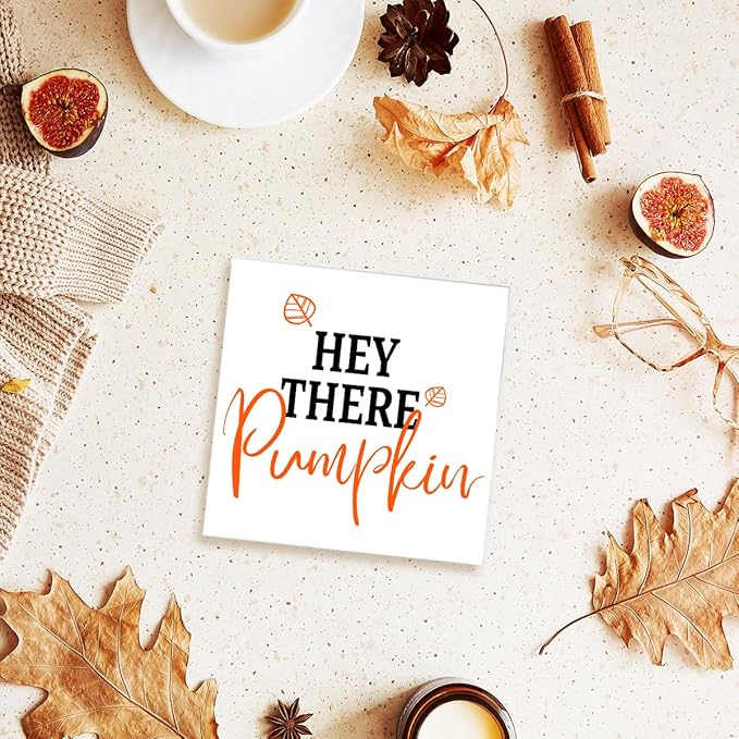 Funny Autumn Maple Leaves Wood Box Sign Hey There Pumpkin Wooden Block Desk Decor for Home Office Kitchen Cubicle Table Shelf Tabletop,Farmhouse Fall Sign Decor