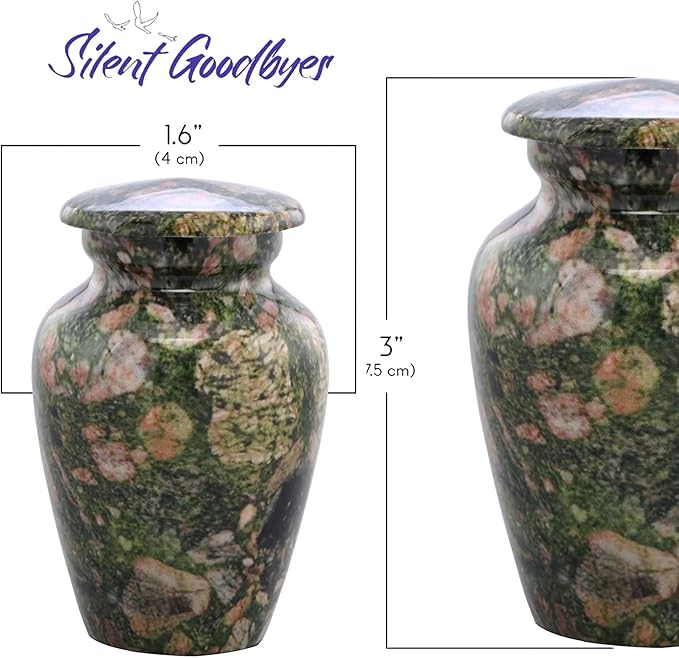Small Keepsake Cremation Urns for Human Ashes - Marble Finish Metal Keepsake Urn - Mini Cremation Urn for Pet Ashes - Handcrafted Memorial Urn - Funeral Urns with Velvet Bag (Emerald Marinace)