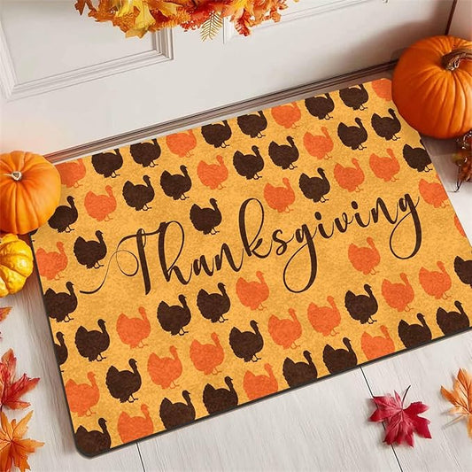 Fall Welcome Maple Leafs Decorative Door Mat, Autumn Thanksgiving Doormat for Indoor Outdoor Entrance Floor Mats,Fall Pumpkins Non Slip Harvest Vintage Decor Rubber Welcome Mats 30" x 18" Inch