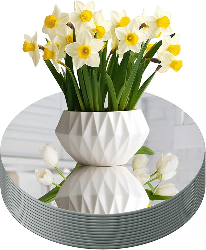 Round Mirror Centerpieces, 12" Round Glass Mirror Centerpieces for Tables for Wedding Decorations, Parties, Baby Shower Party, Glass Candle Trays