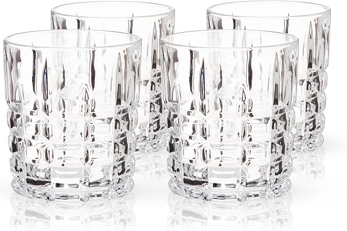 Viski Highland Crystal Whiskey Glasses, Elegant Drinking Glasses for Bourbon, Scotch, Cocktails, and Neat Spirits, Lowball Tumblers Perfect for Hosting, Housewarming Party, Home Bars, 10 oz, Set of 4