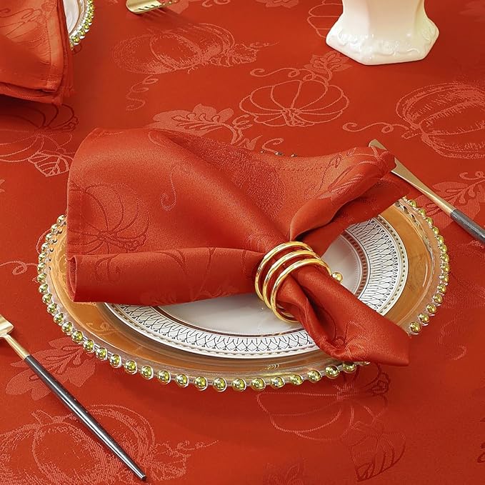 SASTYBALE Thanksgiving Cloth Napkins Washable Jacquard Napkins with Pumpkins and Vines Design Set of 4 Pieces Napkins for Fall Autumn, Harvest Holidays Party (20 x 20 Inch, Brick Red)